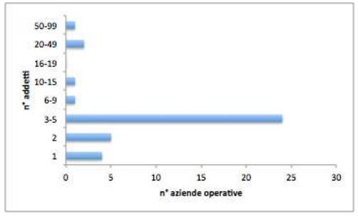 Aziende operative nel comune di Fiumicino (fonte ISTAT 2011) nel settore agricoltura, silvicoltura e pesca suddivise per numero di addetti